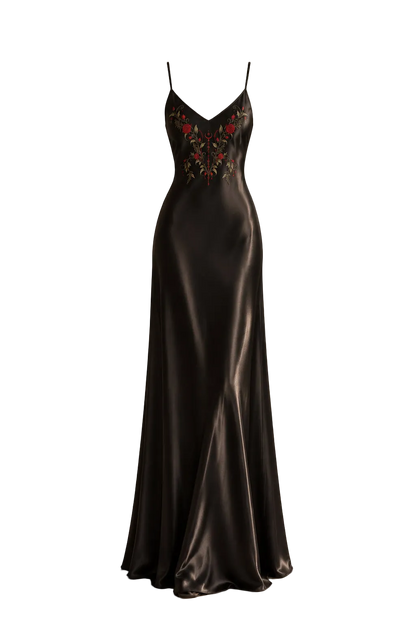 Midnight Rose Maxi Slip Dress — Satin & Silk