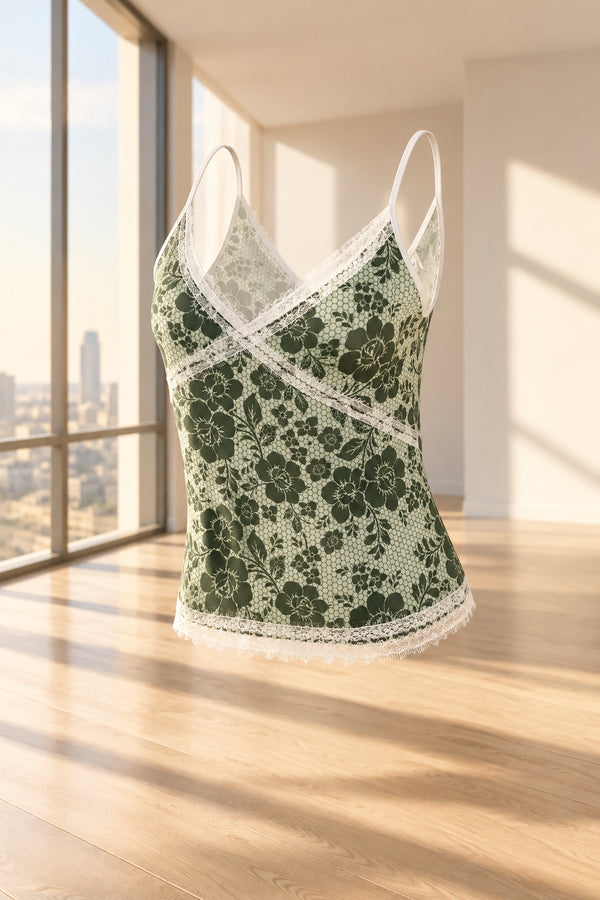Camisole Dentelle d’émeraude — Satin et soie